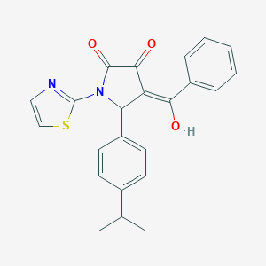 (4E)-4-[hydroxy(phenyl)methylidene]-5-(4-propan-2-ylphenyl)-1-(1,3-thiazol-2-yl)pyrrolidine-2,3-dione