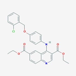 molecular formula C28H25ClN2O5 B383464 Diethyl 4-{4-[(2-chlorobenzyl)oxy]anilino}quinoline-3,6-dicarboxylate CAS No. 459417-31-3
