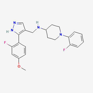 molecular formula C22H24F2N4O B3834787 N-[[5-(2-fluoro-4-methoxyphenyl)-1H-pyrazol-4-yl]methyl]-1-(2-fluorophenyl)piperidin-4-amine 