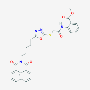 molecular formula C29H26N4O6S B383492 methyl 2-{[({5-[5-(1,3-dioxo-1H-benzo[de]isoquinolin-2(3H)-yl)pentyl]-1,3,4-oxadiazol-2-yl}sulfanyl)acetyl]amino}benzoate 