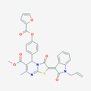 molecular formula C31H23N3O7S B383502 methyl 2-(1-allyl-2-oxo-1,2-dihydro-3H-indol-3-ylidene)-5-[4-(2-furoyloxy)phenyl]-7-methyl-3-oxo-2,3-dihydro-5H-[1,3]thiazolo[3,2-a]pyrimidine-6-carboxylate 