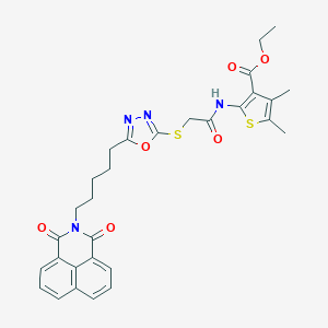 molecular formula C30H30N4O6S2 B383526 ethyl 2-{[({5-[5-(1,3-dioxo-1H-benzo[de]isoquinolin-2(3H)-yl)pentyl]-1,3,4-oxadiazol-2-yl}sulfanyl)acetyl]amino}-4,5-dimethylthiophene-3-carboxylate 