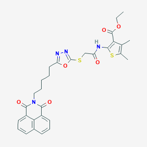 ethyl 2-{[({5-[5-(1,3-dioxo-1H-benzo[de]isoquinolin-2(3H)-yl)pentyl]-1,3,4-oxadiazol-2-yl}sulfanyl)acetyl]amino}-4,5-dimethylthiophene-3-carboxylate