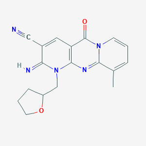 molecular formula C18H17N5O2 B383531 6-imino-11-methyl-2-oxo-7-(oxolan-2-ylmethyl)-1,7,9-triazatricyclo[8.4.0.03,8]tetradeca-3(8),4,9,11,13-pentaene-5-carbonitrile CAS No. 608492-46-2