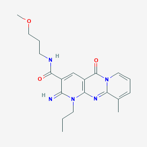 molecular formula C20H25N5O3 B383537 6-imino-N-(3-methoxypropyl)-11-methyl-2-oxo-7-propyl-1,7,9-triazatricyclo[8.4.0.03,8]tetradeca-3(8),4,9,11,13-pentaene-5-carboxamide CAS No. 510762-14-8
