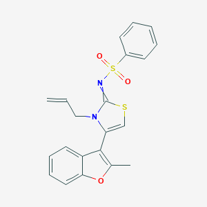 molecular formula C21H18N2O3S2 B383549 N-(3-allyl-4-(2-methyl-1-benzofuran-3-yl)-1,3-thiazol-2(3H)-ylidene)benzenesulfonamide 