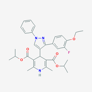molecular formula C32H36FN3O5 B383568 diisopropyl 4-[3-(4-ethoxy-3-fluorophenyl)-1-phenyl-1H-pyrazol-4-yl]-2,6-dimethyl-1,4-dihydropyridine-3,5-dicarboxylate 