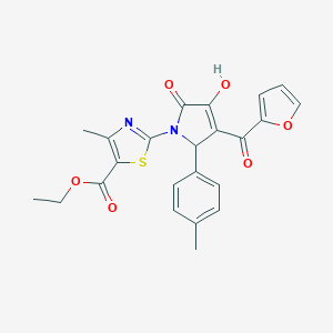 molecular formula C23H20N2O6S B383647 ethyl 2-[3-(furan-2-ylcarbonyl)-4-hydroxy-2-(4-methylphenyl)-5-oxo-2,5-dihydro-1H-pyrrol-1-yl]-4-methyl-1,3-thiazole-5-carboxylate 