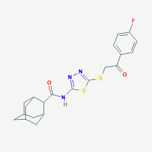 molecular formula C21H22FN3O2S2 B383701 N-(5-{[2-(4-fluorophenyl)-2-oxoethyl]sulfanyl}-1,3,4-thiadiazol-2-yl)-2-adamantanecarboxamide 
