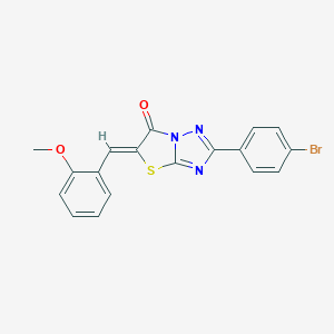 molecular formula C18H12BrN3O2S B383734 (5Z)-2-(4-bromophenyl)-5-(2-methoxybenzylidene)[1,3]thiazolo[3,2-b][1,2,4]triazol-6(5H)-one 