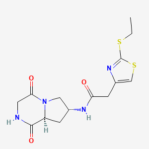 molecular formula C14H18N4O3S2 B3837600 N-[(7R,8aS)-1,4-dioxo-2,3,6,7,8,8a-hexahydropyrrolo[1,2-a]pyrazin-7-yl]-2-(2-ethylsulfanyl-1,3-thiazol-4-yl)acetamide 