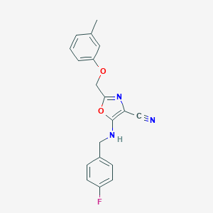 molecular formula C19H16FN3O2 B383772 5-[(4-Fluorobenzyl)amino]-2-[(3-methylphenoxy)methyl]-1,3-oxazole-4-carbonitrile CAS No. 606948-76-9