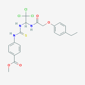 molecular formula C21H22Cl3N3O4S B383809 Methyl 4-({[(2,2,2-trichloro-1-{[(4-ethylphenoxy)acetyl]amino}ethyl)amino]carbothioyl}amino)benzoate 