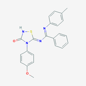 molecular formula C23H20N4O2S B383812 N-[4-(4-methoxyphenyl)-3-oxo-1,2,4-thiadiazolidin-5-ylidene]-N'-(4-methylphenyl)benzenecarboximidamide 