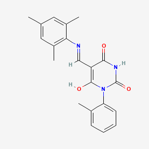 molecular formula C21H21N3O3 B3838734 6-Hydroxy-1-(2-methylphenyl)-5-[(2,4,6-trimethylphenyl)iminomethyl]pyrimidine-2,4-dione 