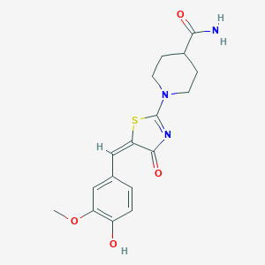 1-[(5E)-5-(4-hydroxy-3-methoxybenzylidene)-4-oxo-4,5-dihydro-1,3-thiazol-2-yl]piperidine-4-carboxamide