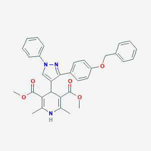 molecular formula C33H31N3O5 B383886 dimethyl 4-{3-[4-(benzyloxy)phenyl]-1-phenyl-1H-pyrazol-4-yl}-2,6-dimethyl-1,4-dihydropyridine-3,5-dicarboxylate 