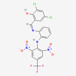molecular formula C20H11Cl2F3N4O5 B3839007 2,4-Dichloro-6-[[2-[2,6-dinitro-4-(trifluoromethyl)anilino]phenyl]iminomethyl]phenol 