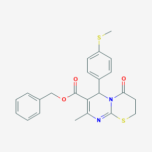 molecular formula C23H22N2O3S2 B383917 benzyl 8-methyl-6-[4-(methylsulfanyl)phenyl]-4-oxo-3,4-dihydro-2H,6H-pyrimido[2,1-b][1,3]thiazine-7-carboxylate 
