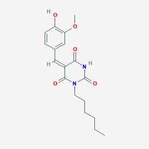 molecular formula C18H22N2O5 B3839262 (5E)-1-hexyl-5-[(4-hydroxy-3-methoxyphenyl)methylidene]-1,3-diazinane-2,4,6-trione 