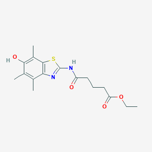 molecular formula C17H22N2O4S B038395 Ethyl 5-[(6-hydroxy-4,5,7-trimethyl-1,3-benzothiazol-2-yl)amino]-5-oxopentanoate CAS No. 120164-78-5