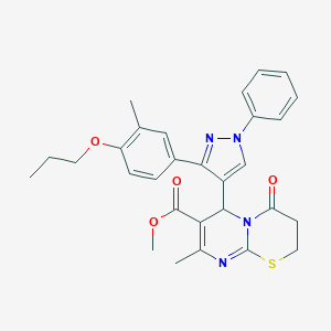 methyl 8-methyl-6-[3-(3-methyl-4-propoxyphenyl)-1-phenyl-1H-pyrazol-4-yl]-4-oxo-3,4-dihydro-2H,6H-pyrimido[2,1-b][1,3]thiazine-7-carboxylate