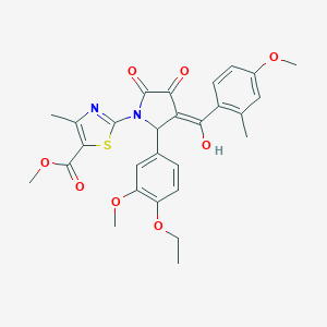 molecular formula C28H28N2O8S B383979 methyl 2-[2-(4-ethoxy-3-methoxyphenyl)-4-hydroxy-3-(4-methoxy-2-methylbenzoyl)-5-oxo-2,5-dihydro-1H-pyrrol-1-yl]-4-methyl-1,3-thiazole-5-carboxylate 