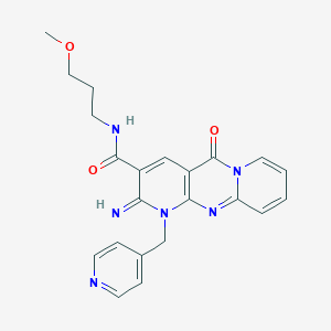 molecular formula C22H22N6O3 B384020 6-imino-N-(3-methoxypropyl)-2-oxo-7-(pyridin-4-ylmethyl)-1,7,9-triazatricyclo[8.4.0.03,8]tetradeca-3(8),4,9,11,13-pentaene-5-carboxamide 
