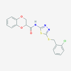 molecular formula C18H14ClN3O3S2 B384047 N-{5-[(2-chlorobenzyl)sulfanyl]-1,3,4-thiadiazol-2-yl}-2,3-dihydro-1,4-benzodioxine-2-carboxamide CAS No. 607697-85-8