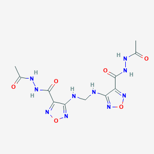 molecular formula C11H14N10O6 B3840498 4-[[[4-(acetamidocarbamoyl)-1,2,5-oxadiazol-3-yl]amino]methylamino]-N'-acetyl-1,2,5-oxadiazole-3-carbohydrazide 