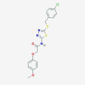 molecular formula C18H16ClN3O3S2 B384070 N-{5-[(4-chlorobenzyl)sulfanyl]-1,3,4-thiadiazol-2-yl}-2-(4-methoxyphenoxy)acetamide CAS No. 607699-64-9
