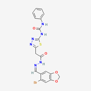 molecular formula C19H15BrN6O4S B3840721 N-[(Z)-(6-bromo-1,3-benzodioxol-5-yl)methylideneamino]-2-[5-(phenylcarbamoylamino)-1,3,4-thiadiazol-2-yl]acetamide 