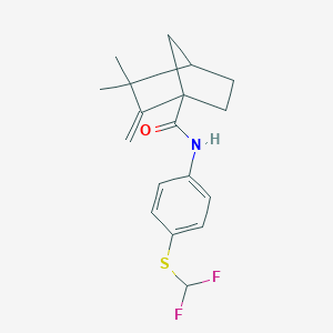 molecular formula C18H21F2NOS B384106 N-{4-[(difluoromethyl)sulfanyl]phenyl}-3,3-dimethyl-2-methylenebicyclo[2.2.1]heptane-1-carboxamide CAS No. 586992-79-2