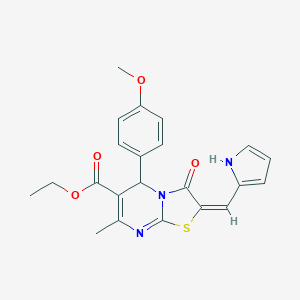 molecular formula C22H21N3O4S B384125 ethyl 5-(4-methoxyphenyl)-7-methyl-3-oxo-2-(1H-pyrrol-2-ylmethylene)-2,3-dihydro-5H-[1,3]thiazolo[3,2-a]pyrimidine-6-carboxylate 