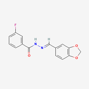 molecular formula C15H11FN2O3 B3841456 N'~1~-[(E)-1-(1,3-BENZODIOXOL-5-YL)METHYLIDENE]-3-FLUOROBENZOHYDRAZIDE 