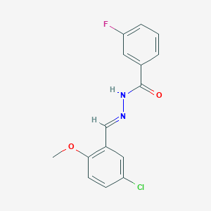 molecular formula C15H12ClFN2O2 B3841546 N-[(E)-(5-chloro-2-methoxyphenyl)methylideneamino]-3-fluorobenzamide 