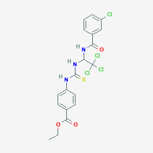 molecular formula C19H17Cl4N3O3S B384182 Ethyl 4-{[({2,2,2-trichloro-1-[(3-chlorobenzoyl)amino]ethyl}amino)carbothioyl]amino}benzoate 