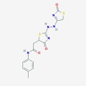 molecular formula C15H15N5O3S2 B384206 N-(4-methylphenyl)-2-[4-oxo-2-[2-(2-oxo-5H-1,3-thiazol-4-yl)hydrazinyl]-1,3-thiazol-5-yl]acetamide 