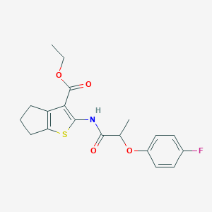 molecular formula C19H20FNO4S B384252 ethyl 2-{[2-(4-fluorophenoxy)propanoyl]amino}-5,6-dihydro-4H-cyclopenta[b]thiophene-3-carboxylate 