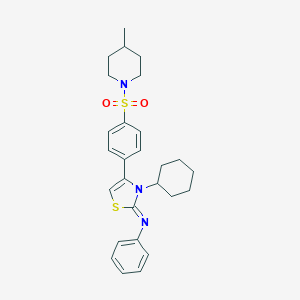 molecular formula C27H33N3O2S2 B384270 N-(3-cyclohexyl-4-{4-[(4-methyl-1-piperidinyl)sulfonyl]phenyl}-1,3-thiazol-2(3H)-ylidene)-N-phenylamine 