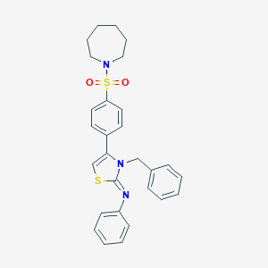 molecular formula C28H29N3O2S2 B384281 N-(4-[4-(1-azepanylsulfonyl)phenyl]-3-benzyl-1,3-thiazol-2(3H)-ylidene)-N-phenylamine 