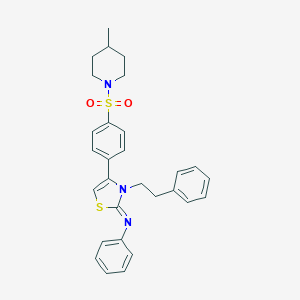 molecular formula C29H31N3O2S2 B384292 N-(4-{4-[(4-methyl-1-piperidinyl)sulfonyl]phenyl}-3-(2-phenylethyl)-1,3-thiazol-2(3H)-ylidene)-N-phenylamine 