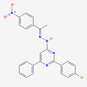 molecular formula C24H18BrN5O2 B3843297 2-(4-bromophenyl)-N-[(E)-1-(4-nitrophenyl)ethylideneamino]-6-phenylpyrimidin-4-amine 