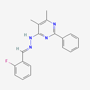 molecular formula C19H17FN4 B3843435 N-[(E)-(2-fluorophenyl)methylideneamino]-5,6-dimethyl-2-phenylpyrimidin-4-amine 