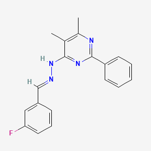 molecular formula C19H17FN4 B3843466 N-[(E)-(3-fluorophenyl)methylideneamino]-5,6-dimethyl-2-phenylpyrimidin-4-amine 