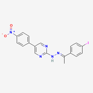 molecular formula C18H14IN5O2 B3843741 N-[(E)-1-(4-iodophenyl)ethylideneamino]-5-(4-nitrophenyl)pyrimidin-2-amine 