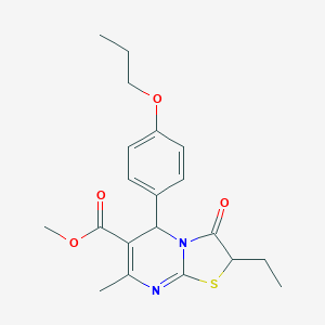 molecular formula C20H24N2O4S B384376 methyl 2-ethyl-7-methyl-3-oxo-5-(4-propoxyphenyl)-2,3-dihydro-5H-[1,3]thiazolo[3,2-a]pyrimidine-6-carboxylate 