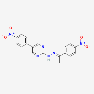 molecular formula C18H14N6O4 B3843772 5-(4-nitrophenyl)-N-[(E)-1-(4-nitrophenyl)ethylideneamino]pyrimidin-2-amine 