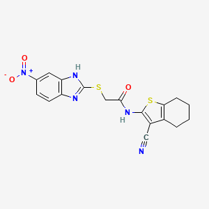 molecular formula C18H15N5O3S2 B3844531 N-(3-cyano-4,5,6,7-tetrahydro-1-benzothiophen-2-yl)-2-[(6-nitro-1H-benzimidazol-2-yl)sulfanyl]acetamide 