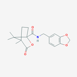 molecular formula C18H21NO5 B384552 N-(1,3-benzodioxol-5-ylmethyl)-4,7,7-trimethyl-3-oxo-2-oxabicyclo[2.2.1]heptane-1-carboxamide CAS No. 618400-55-8
